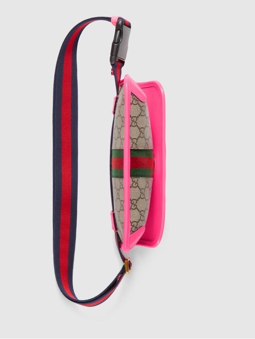 Gucci Beige GG Supreme Shoulder Bag with Pink Trim and Green-Red Stripe - Picture 8 of 8